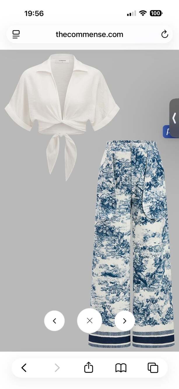 Commense Twisted Crop Top & Toile Print Pants Set Size S